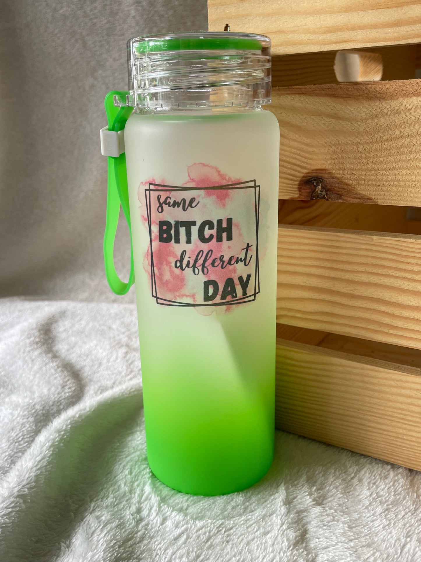 Same Bitch Different Day 17 oz Glass Water Bottle