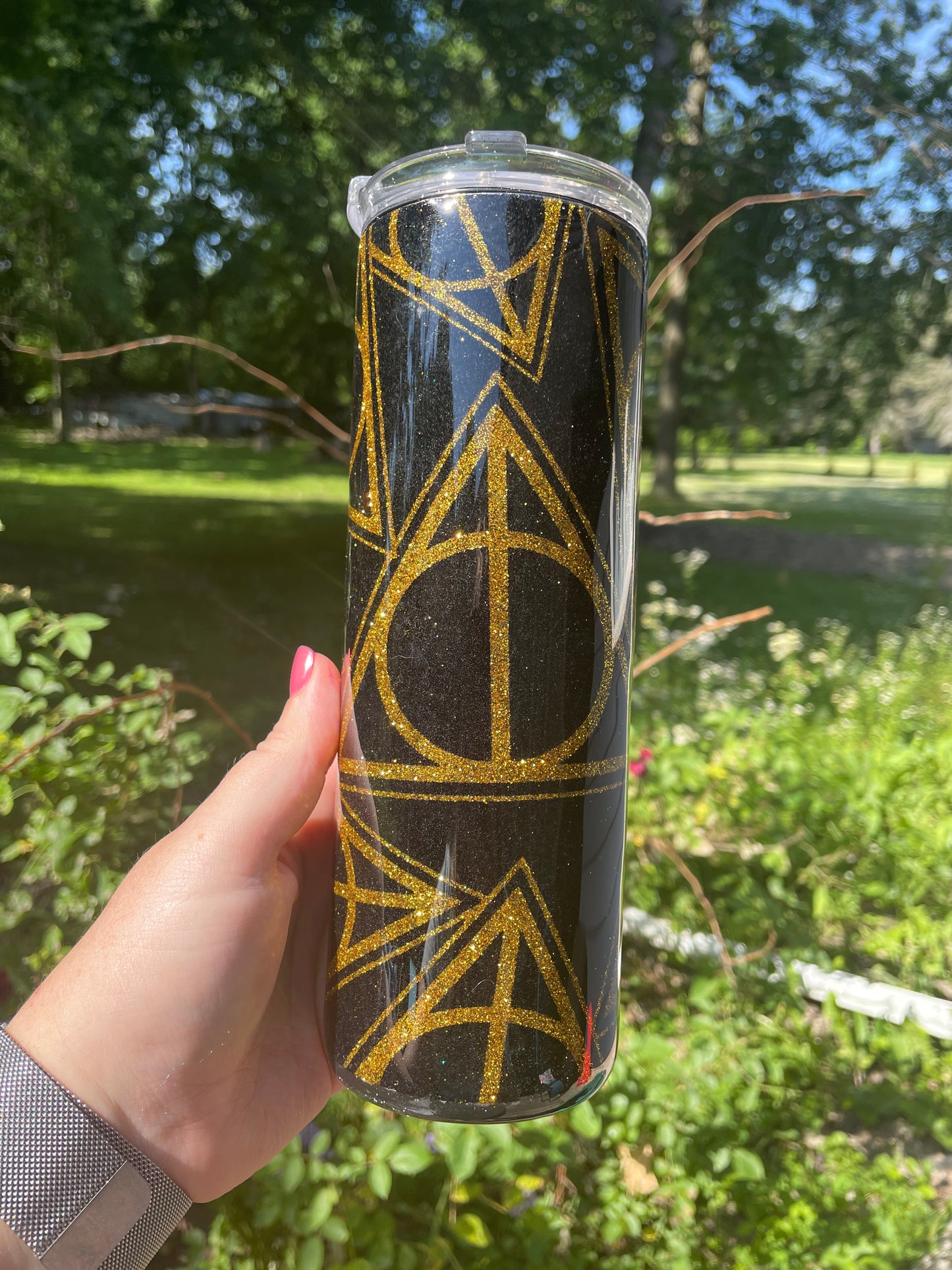 HP Triangle Glitter Burst Tumbler