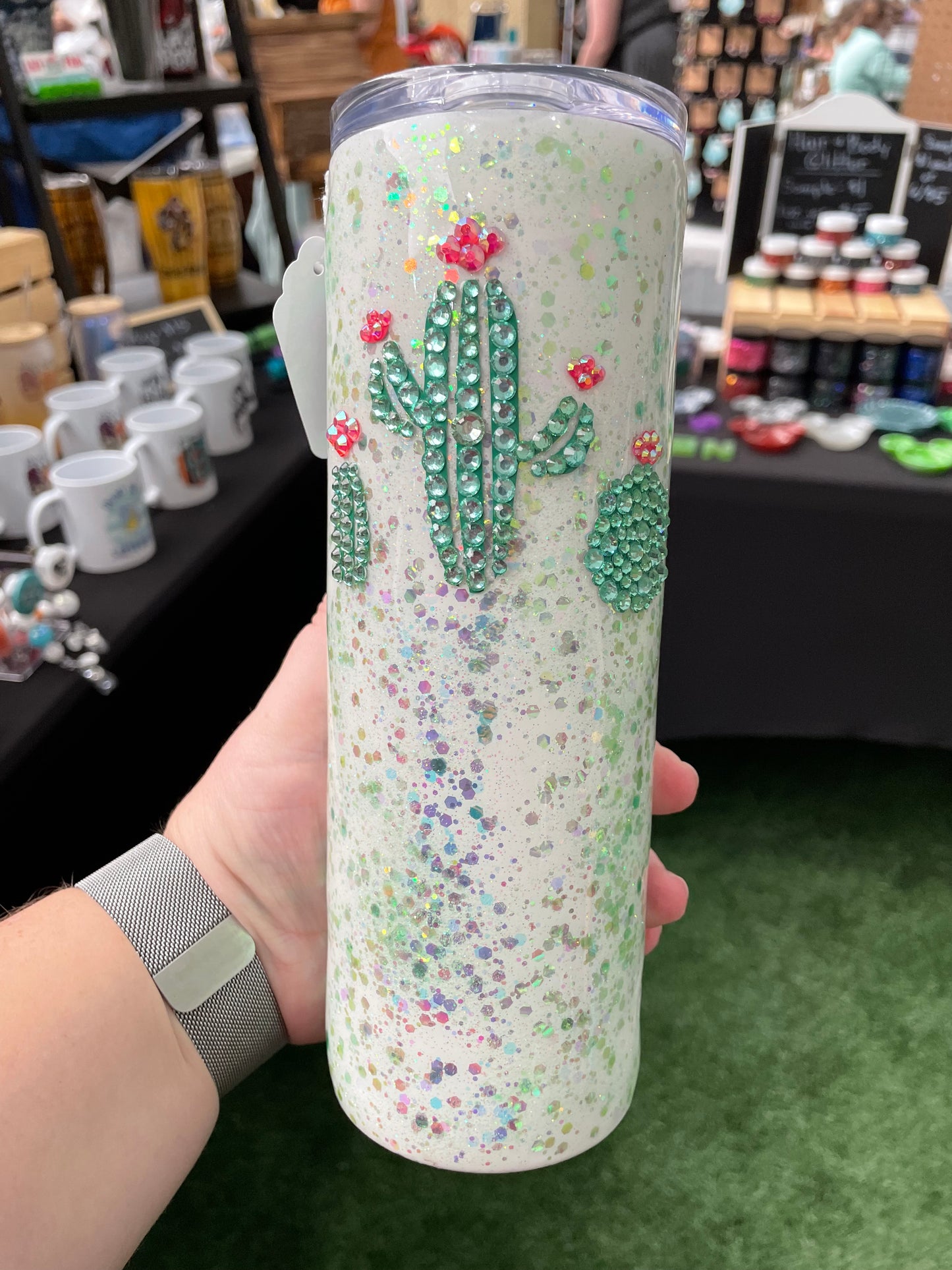 Go Hug A Cactus Rhinestone 20 oz tumbler