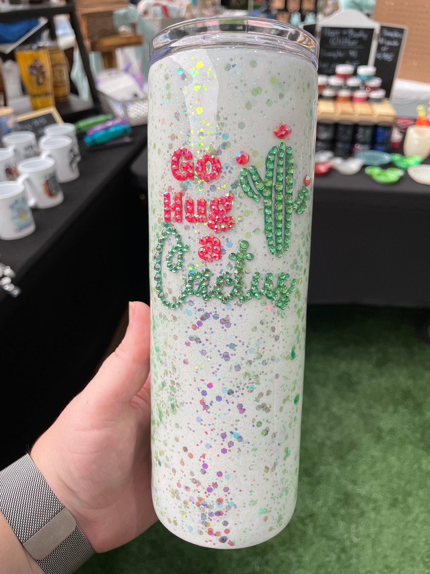 Go Hug A Cactus Rhinestone 20 oz tumbler